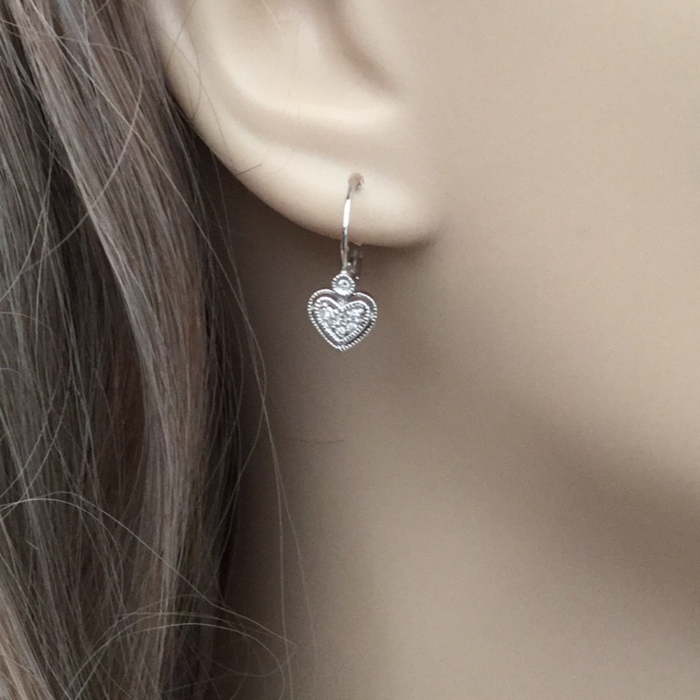 White Gold heart and diamond earrings